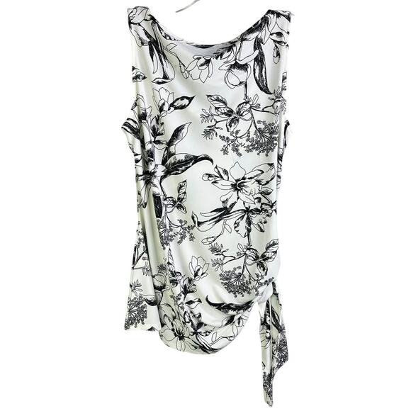 White House Black Market Top Womens Sz S White Black Floral Cowl Neck Sleeveless - Picture 3 of 8
